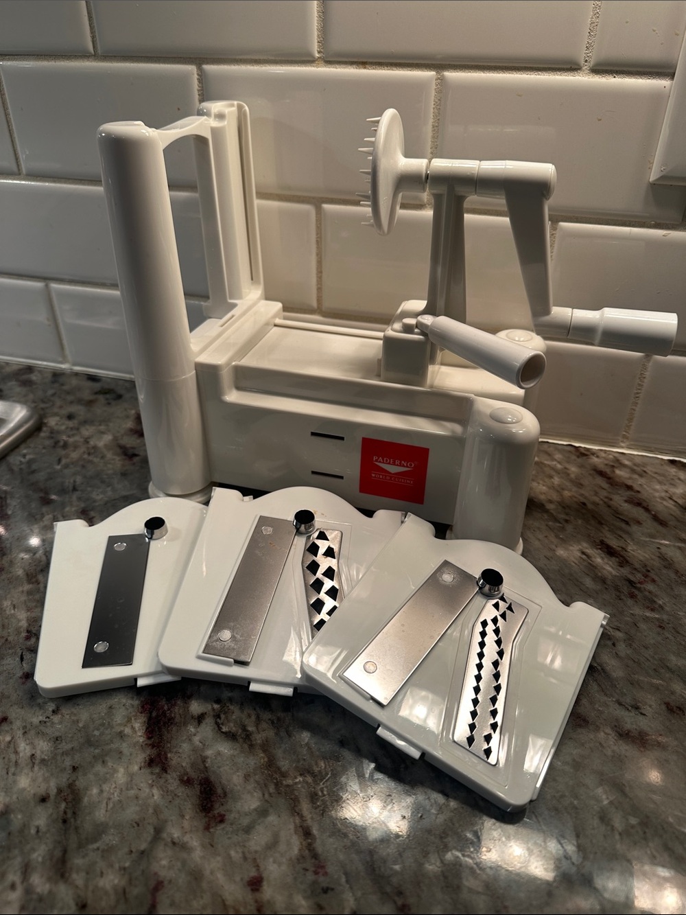 Paderno World Cuisine 3-Blade Vegetable Slicer / Spiralizer, Counter-Mounted